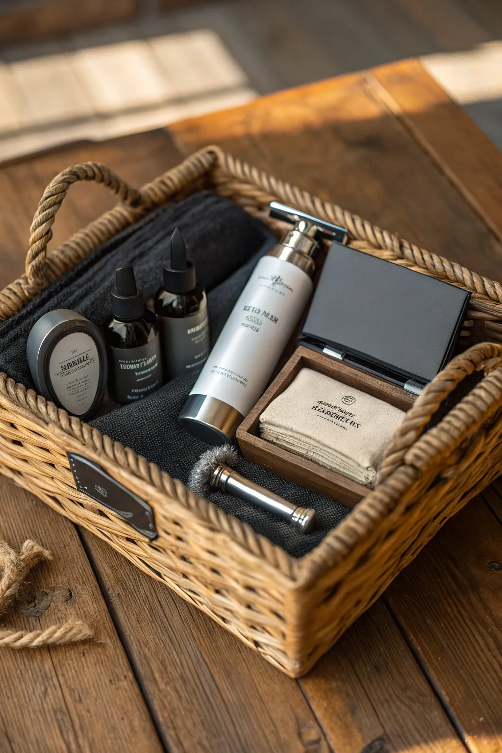 Elevate his grooming routine with a curated essentials basket, crafted with care and style.