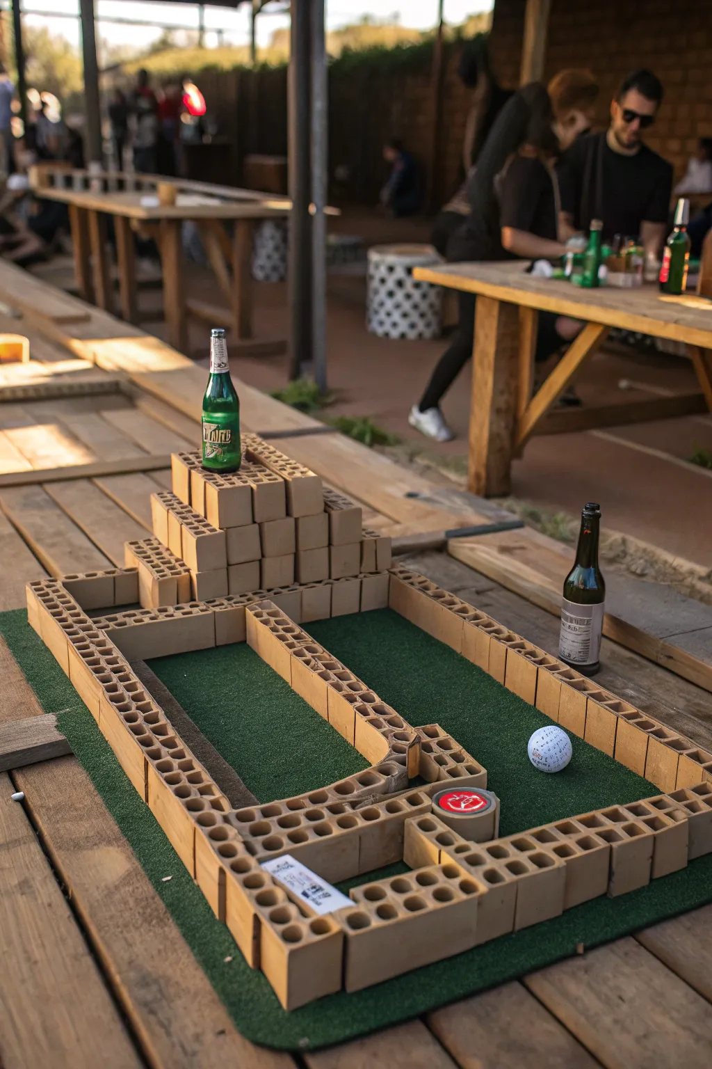 Challenge your skills with this eco-friendly mini golf maze, crafted from everyday recyclables.