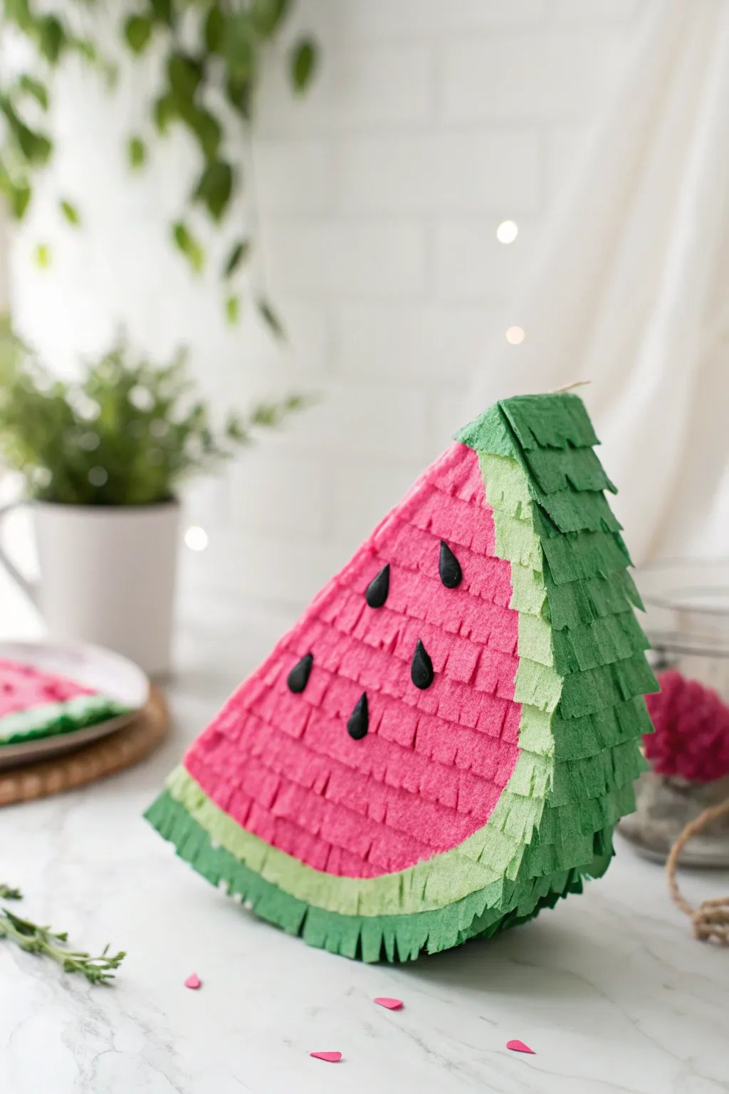Savor the sweetness of summer with this charming watermelon slice piñata, perfect for adding a festive touch to any gathering!