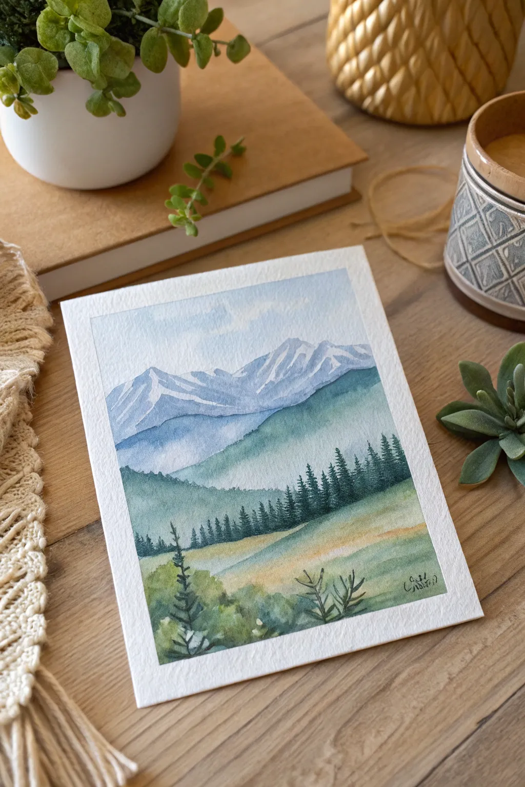 Discover grand beauty in small brushstrokes with these tiny mountain landscapes. 🌿✨ #WatercolorWonders #MinimalBoho