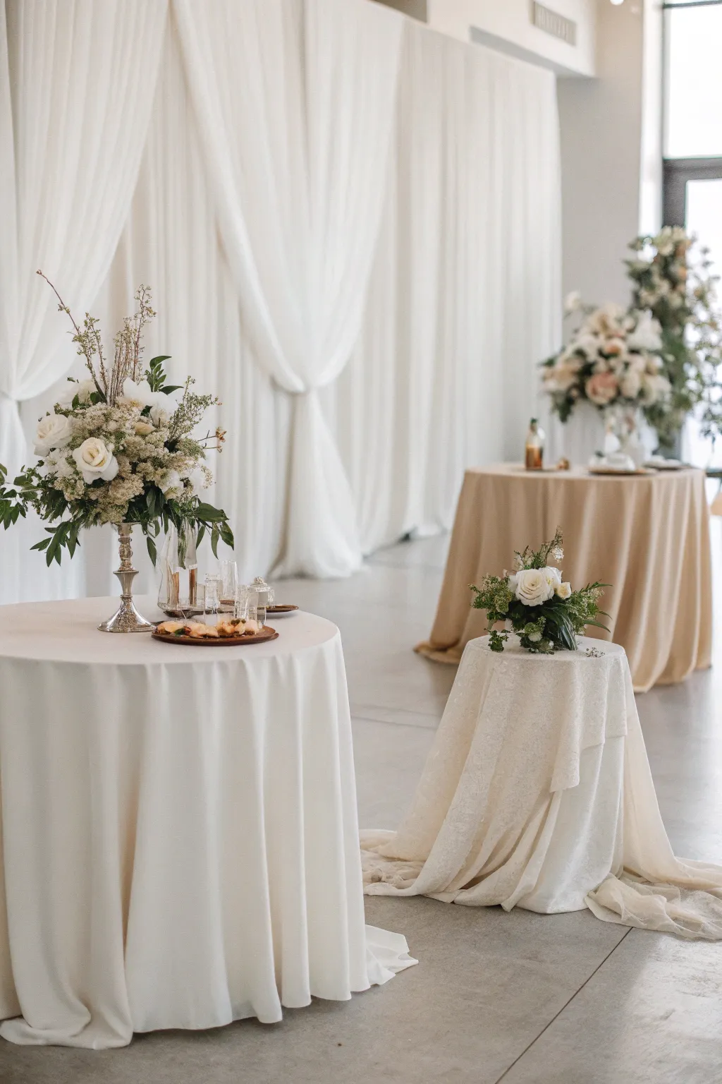 A minimalist wedding setting featuring a calming neutral color palette.