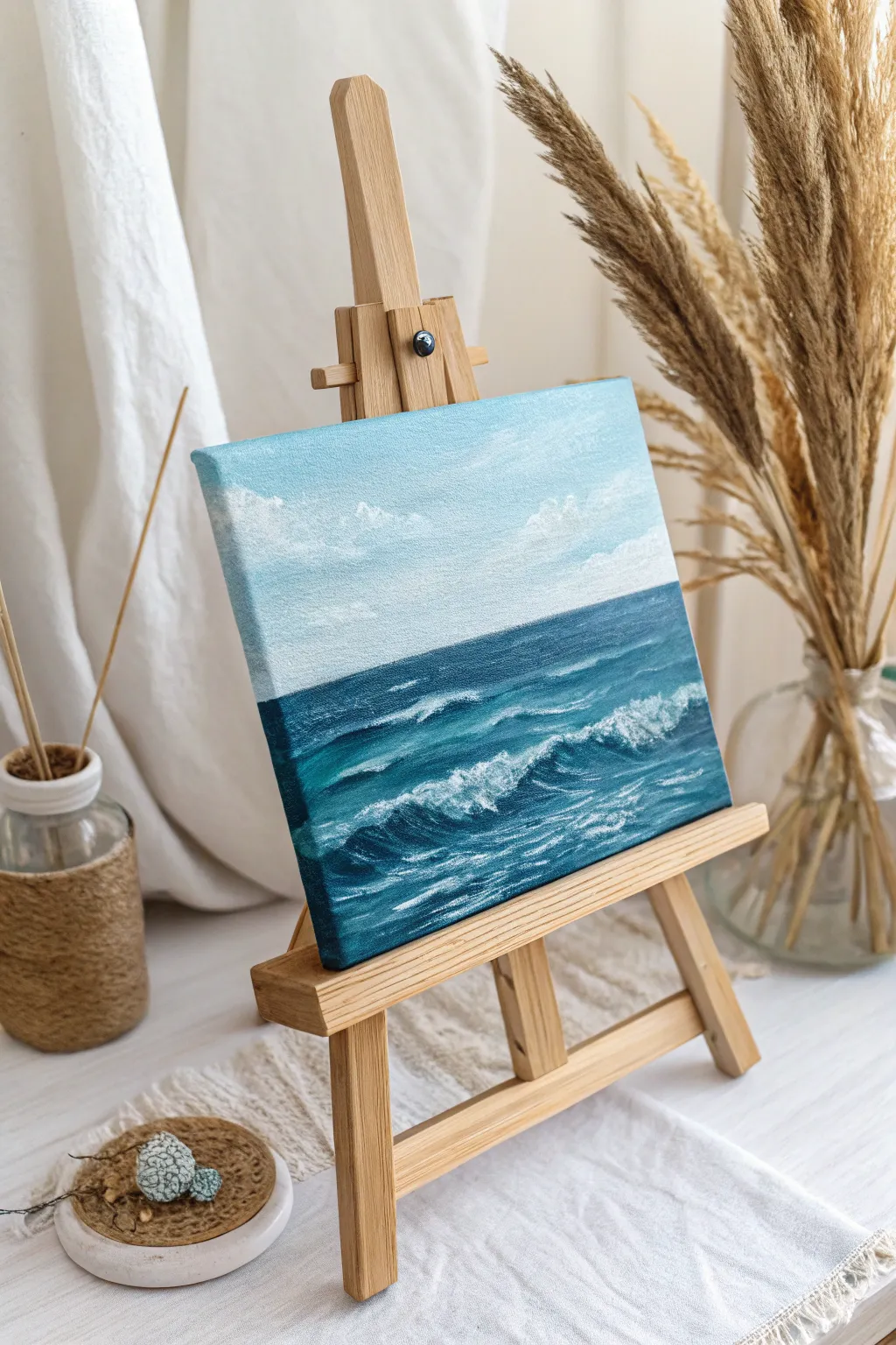 Dive into tranquility with this serene blue ocean painting.