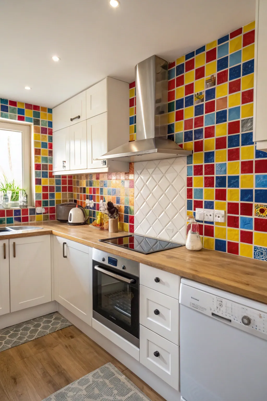 A lively mosaic backsplash that brings energy to the kitchen.