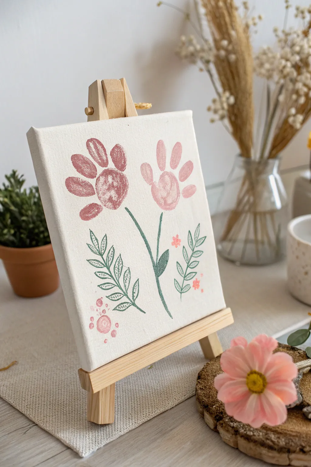 Celebrate Mother's Day with a touch of creativity and love: A handprint flower canvas that captures the essence of cherished moments.