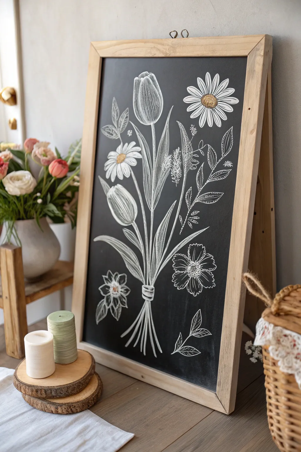 Celebrate Mother's Day with a personalized floral chalkboard bouquet that brings nature's beauty to life.