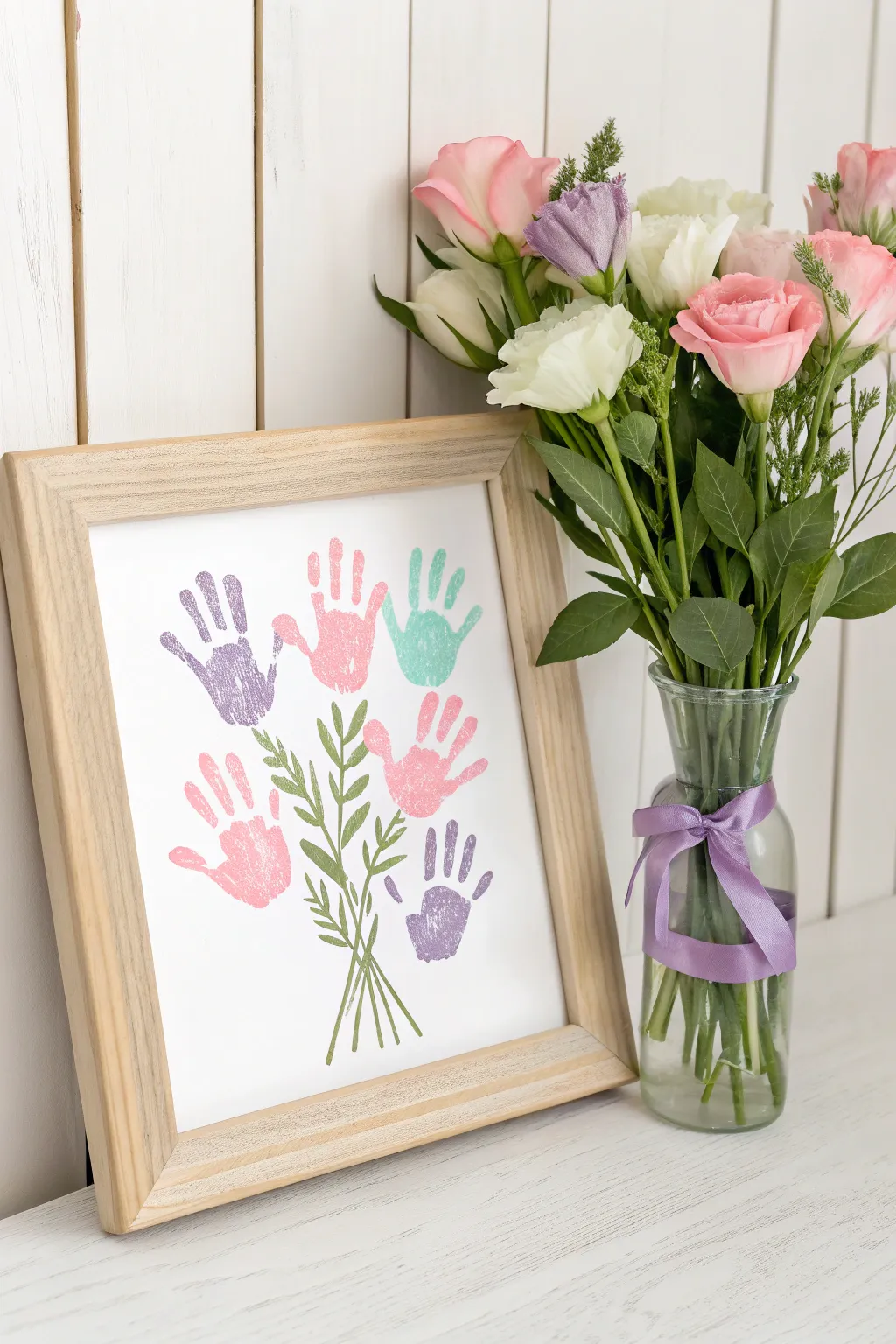 Capture the beauty of handmade memories with this charming handprint bouquet, perfect for celebrating Mother's Day.
