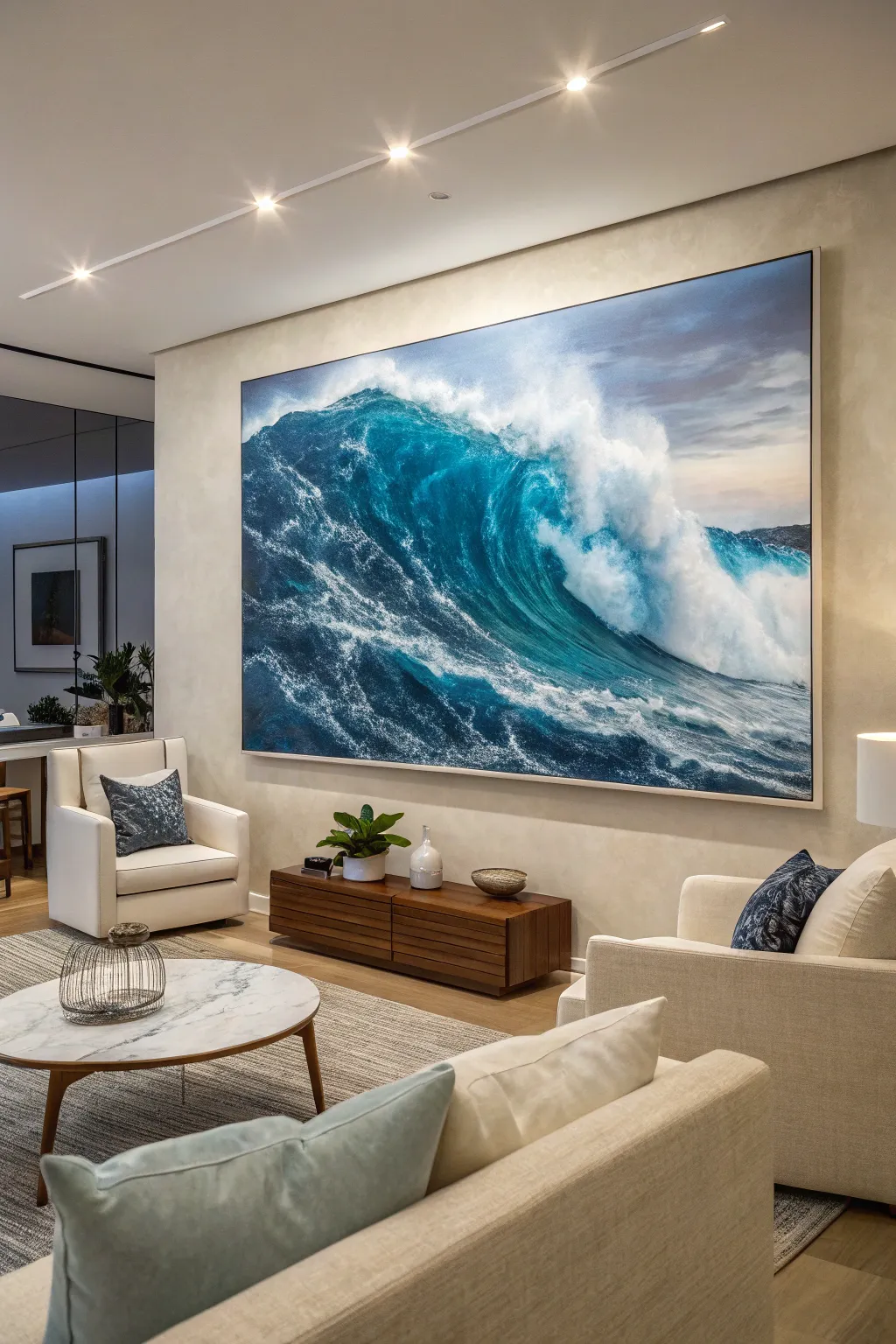Bring the ocean's energy indoors with dramatic wave paintings.