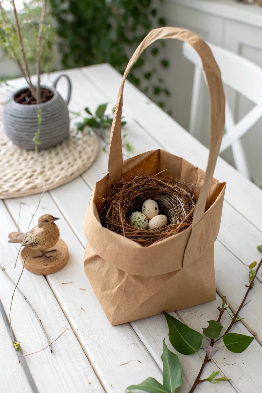 Transform a simple paper bag into a charming bird's nest with Scandinavian elegance.