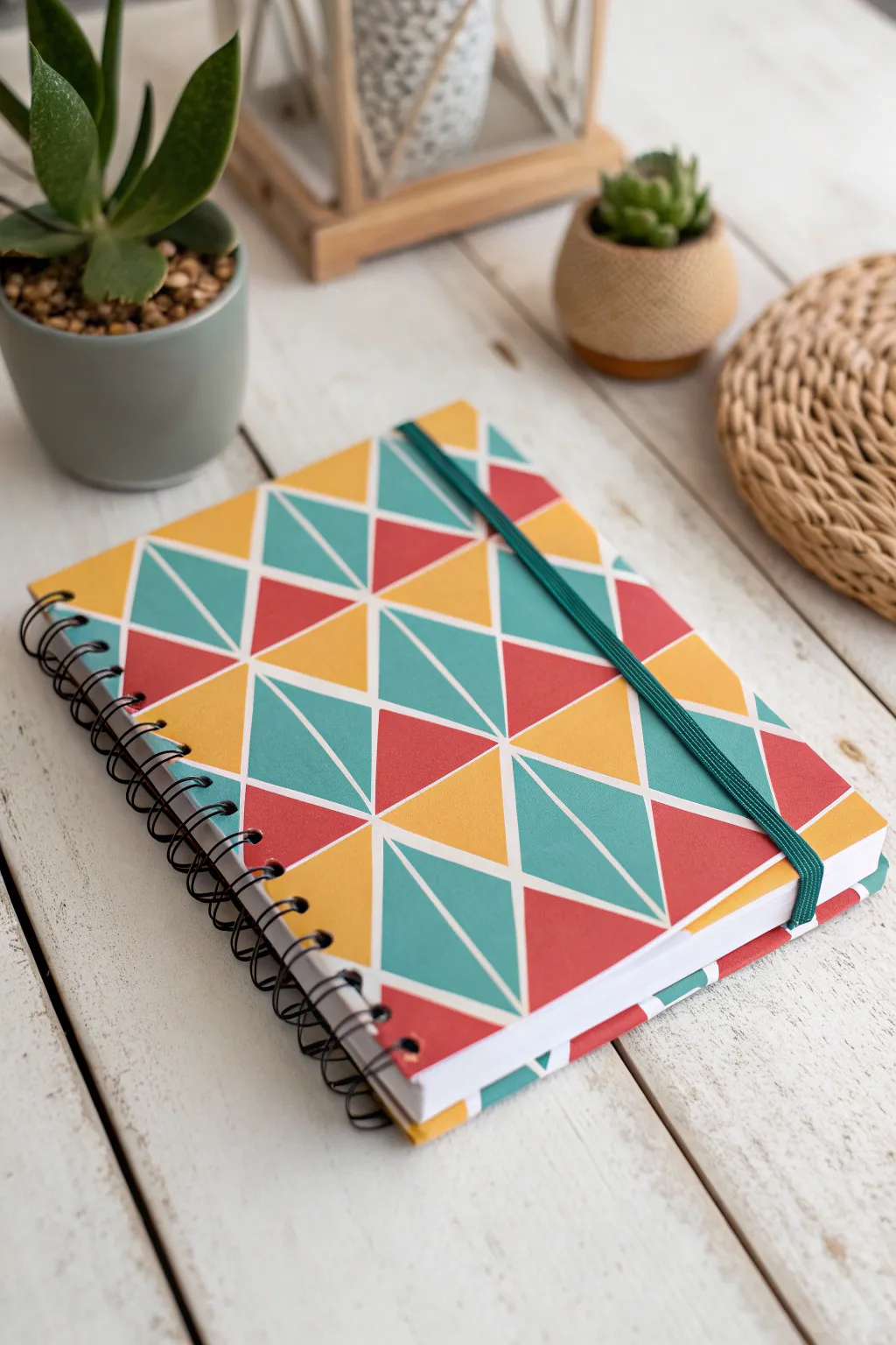 Transform your notebook with bold geometric patterns—where simplicity meets vibrant artistry!