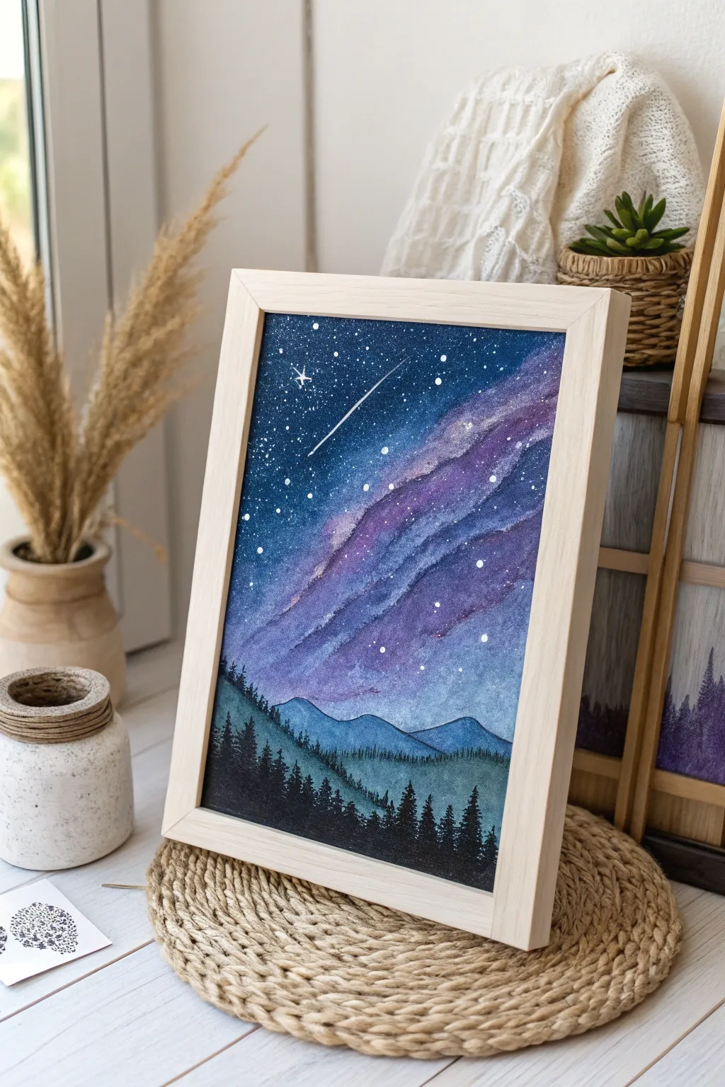 Add a touch of celestial magic to your space with this serene oil pastel night sky masterpiece.