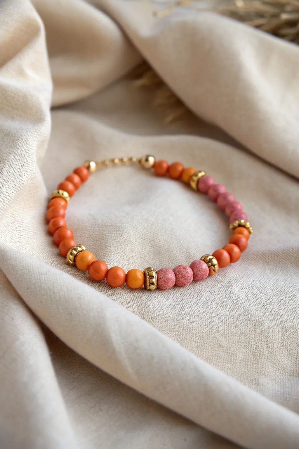 Capture the sunset's glow with this stunning clay bead bracelet, where simplicity meets elegance.