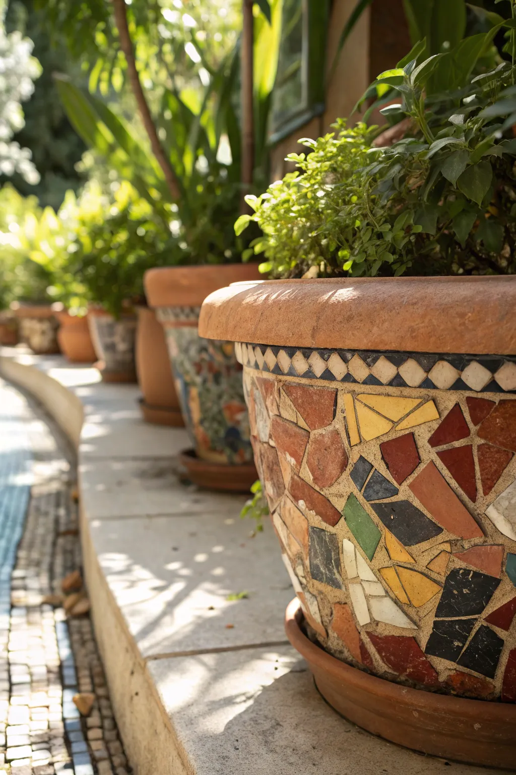 Elevate your garden game with chic, tile-adorned planters that bring craftsmanship and color to your outdoor oasis.