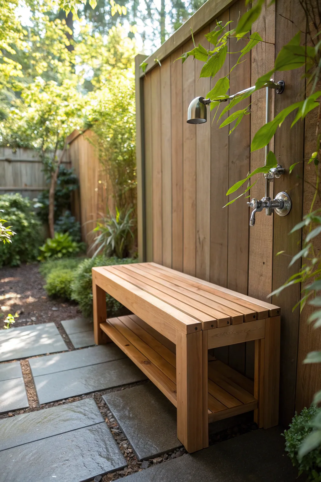 Cedar Simplicity: Embrace the elegance of nature with this beautifully crafted outdoor bench, a perfect blend of minimalist charm and natural warmth.