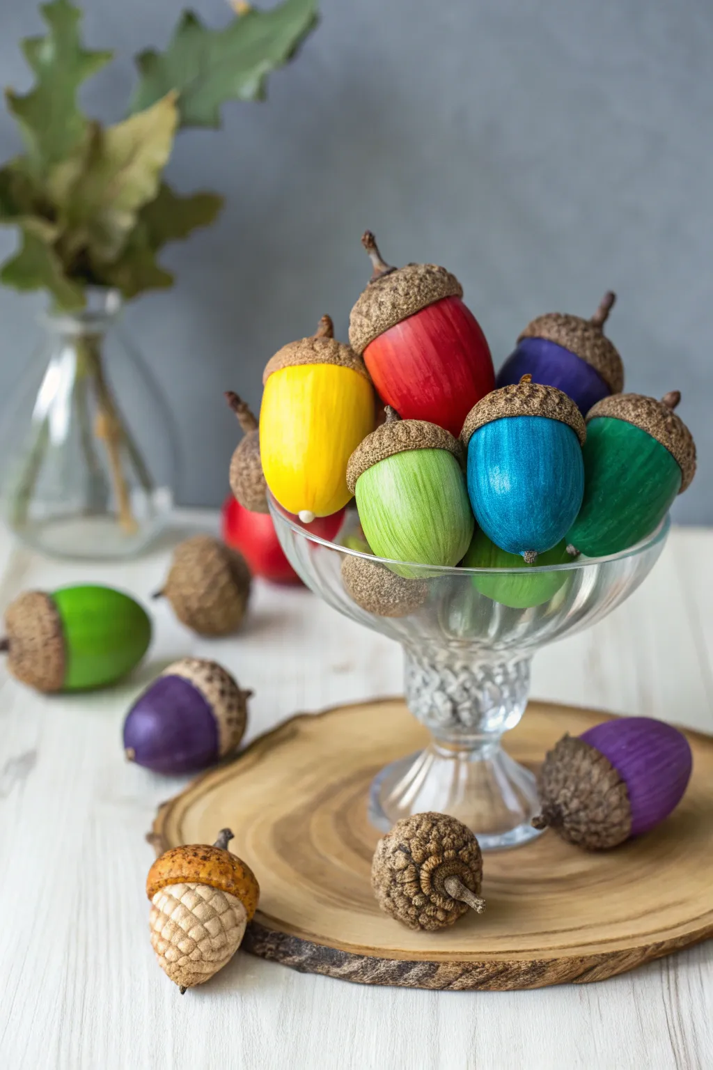 Add a splash of color to your decor with these stunning rainbow acorns!