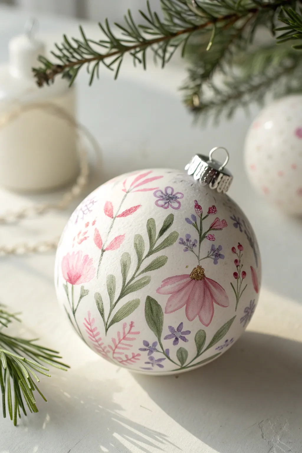 Bring the beauty of a winter garden indoors with these nature-inspired floral Christmas ornaments.