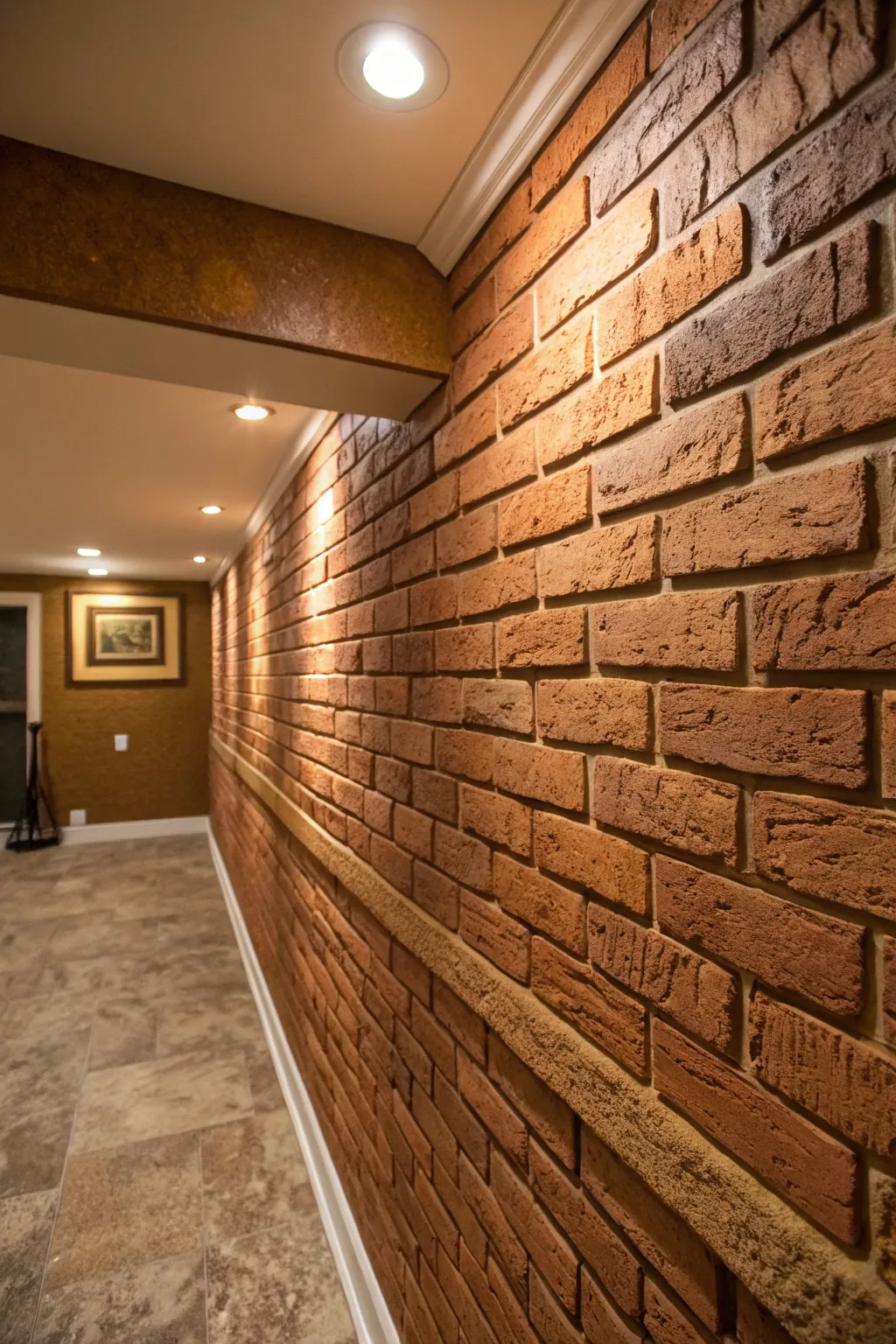 Transform your space with the timeless allure of faux brick artistry.
