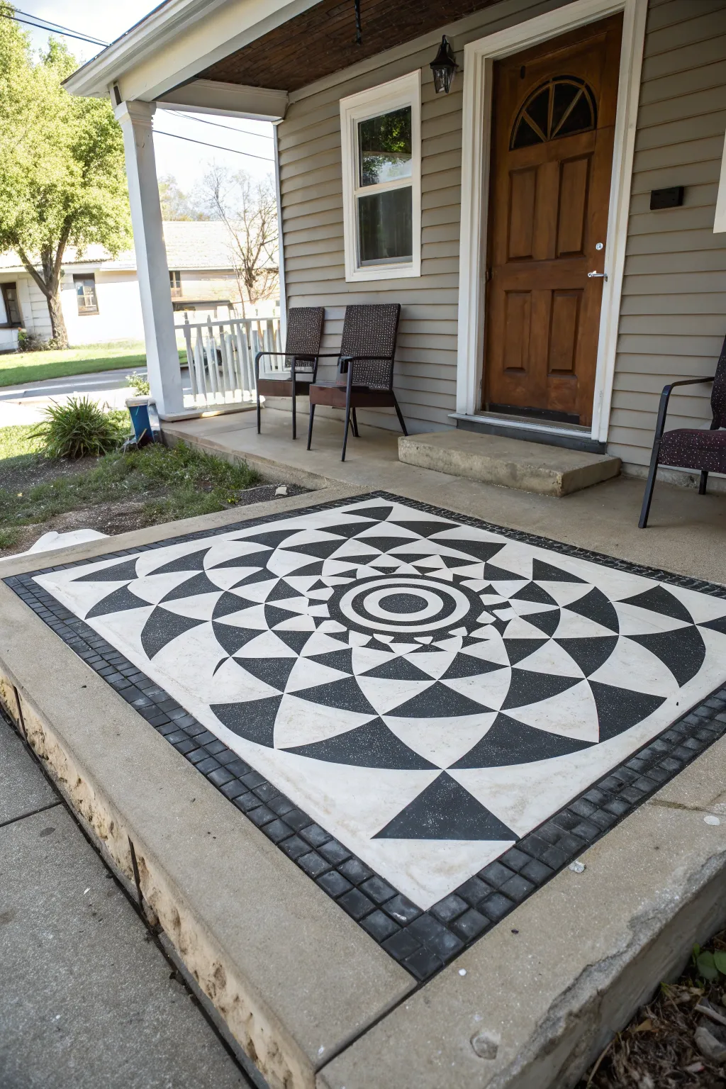 Transform your porch into a masterpiece with bold geometric patterns.
