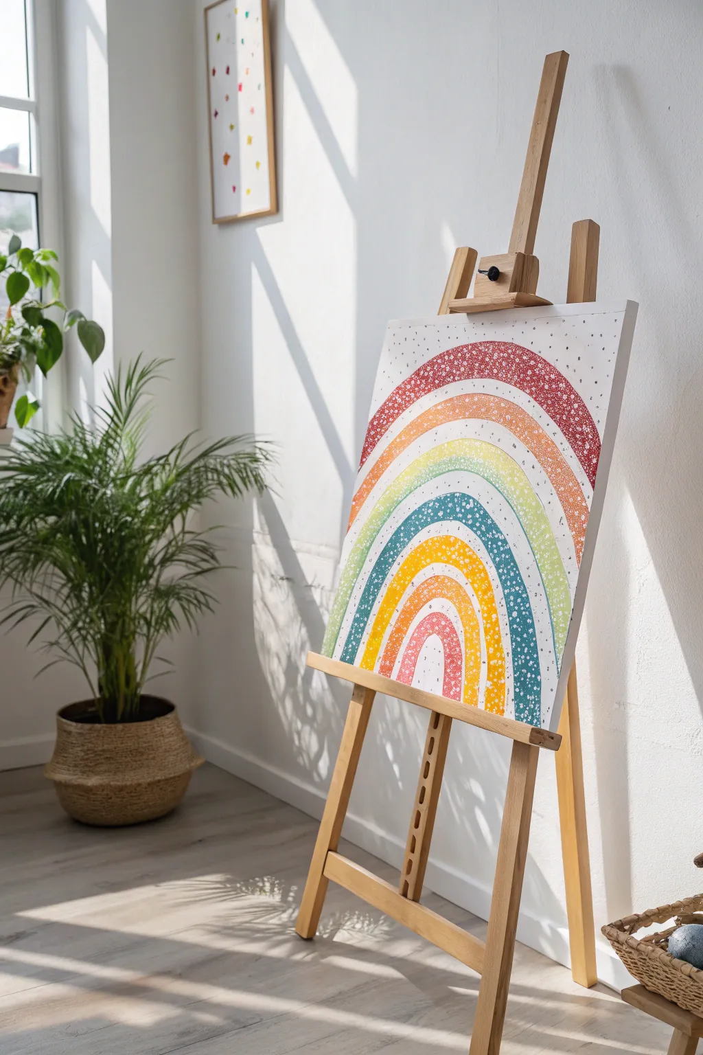 Add a splash of color and joy to your space with this handcrafted rainbow masterpiece.