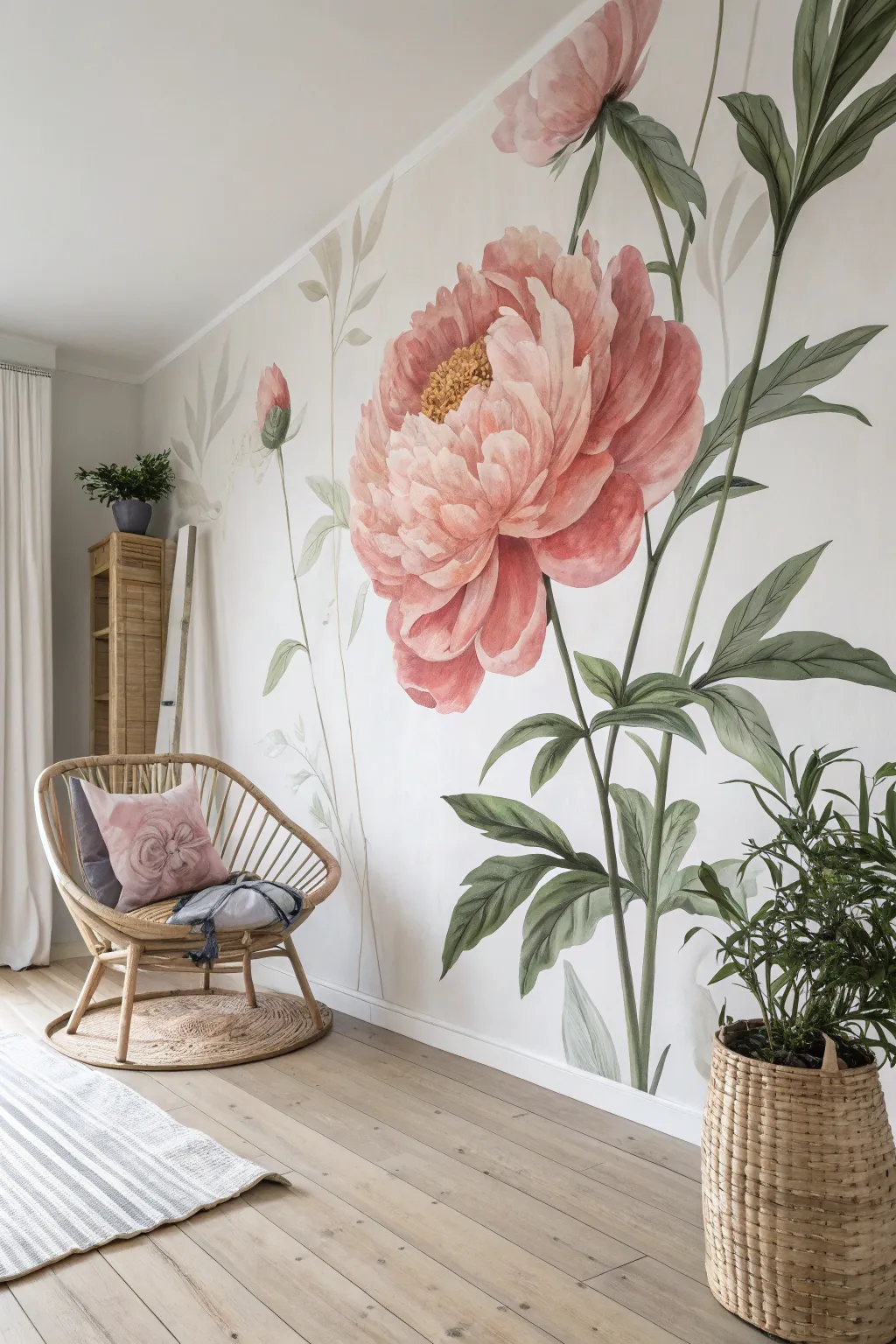 Transform your space with a captivating oversized floral mural that brings the essence of a vibrant garden indoors.
