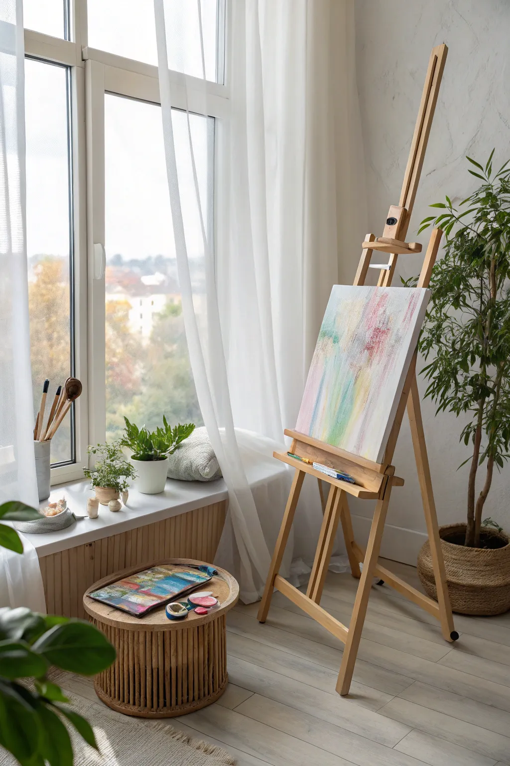 Embrace creativity in a sunlit nook where simplicity meets artistry. ✨🎨 #ScandinavianBoho #ArtisticHaven