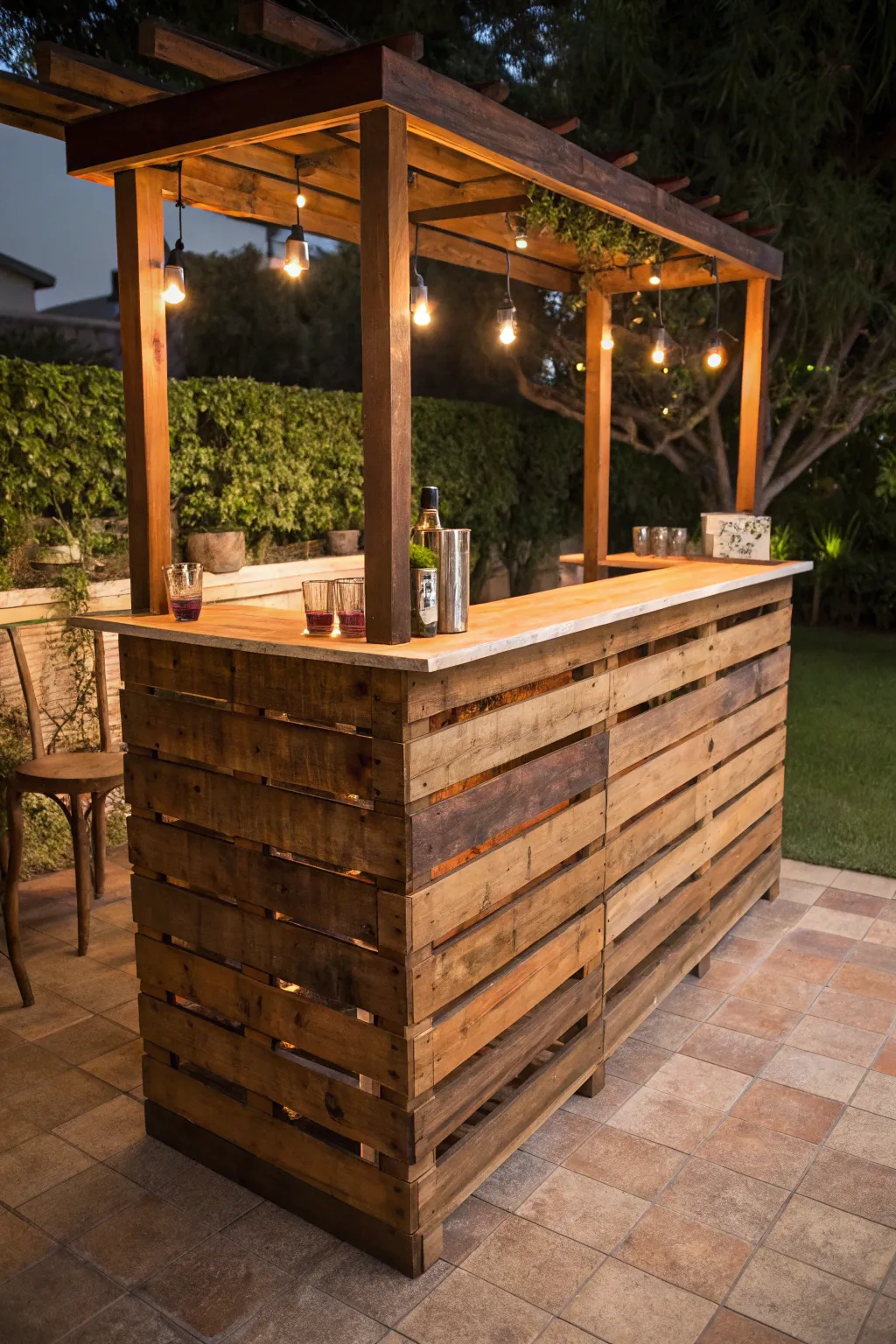 Elevate your gatherings with a handcrafted classic pallet bar, the perfect blend of rustic charm and skilled craftsmanship.