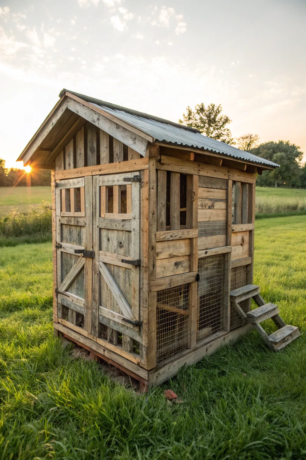Embrace rustic elegance with this handcrafted pallet chicken coop, where aged wood meets timeless charm.