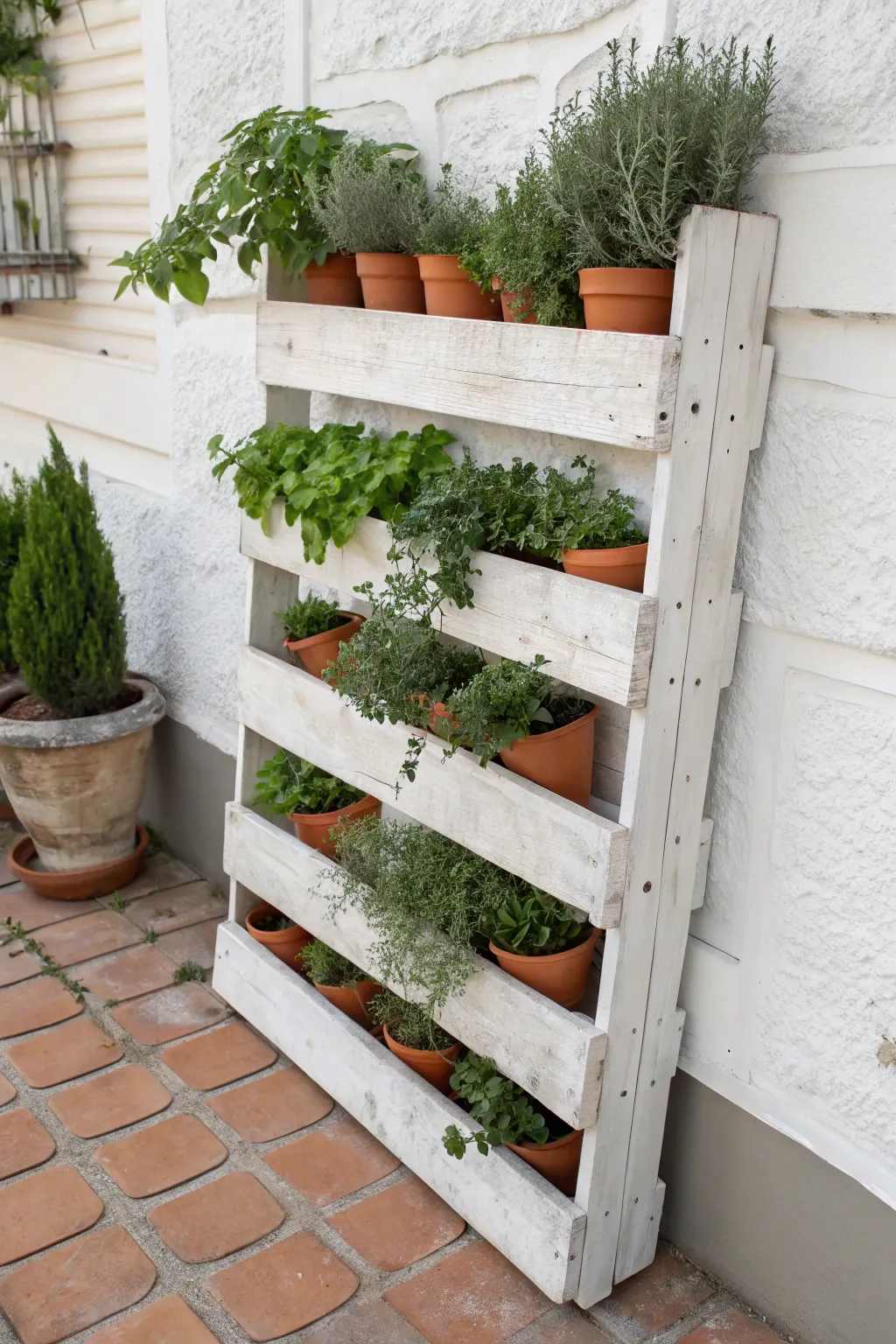 Elevate your green space with a minimalist vertical herb garden that brings nature's charm to any small area.