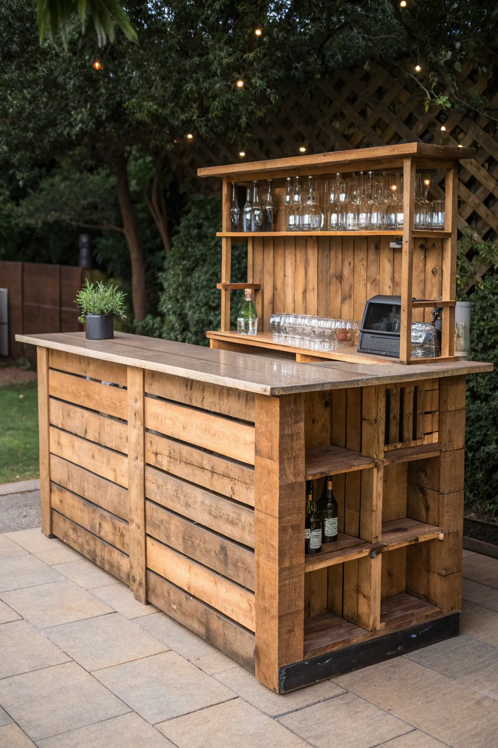 Elevate your outdoor space with a classic pallet bar, where craftsmanship meets functionality.