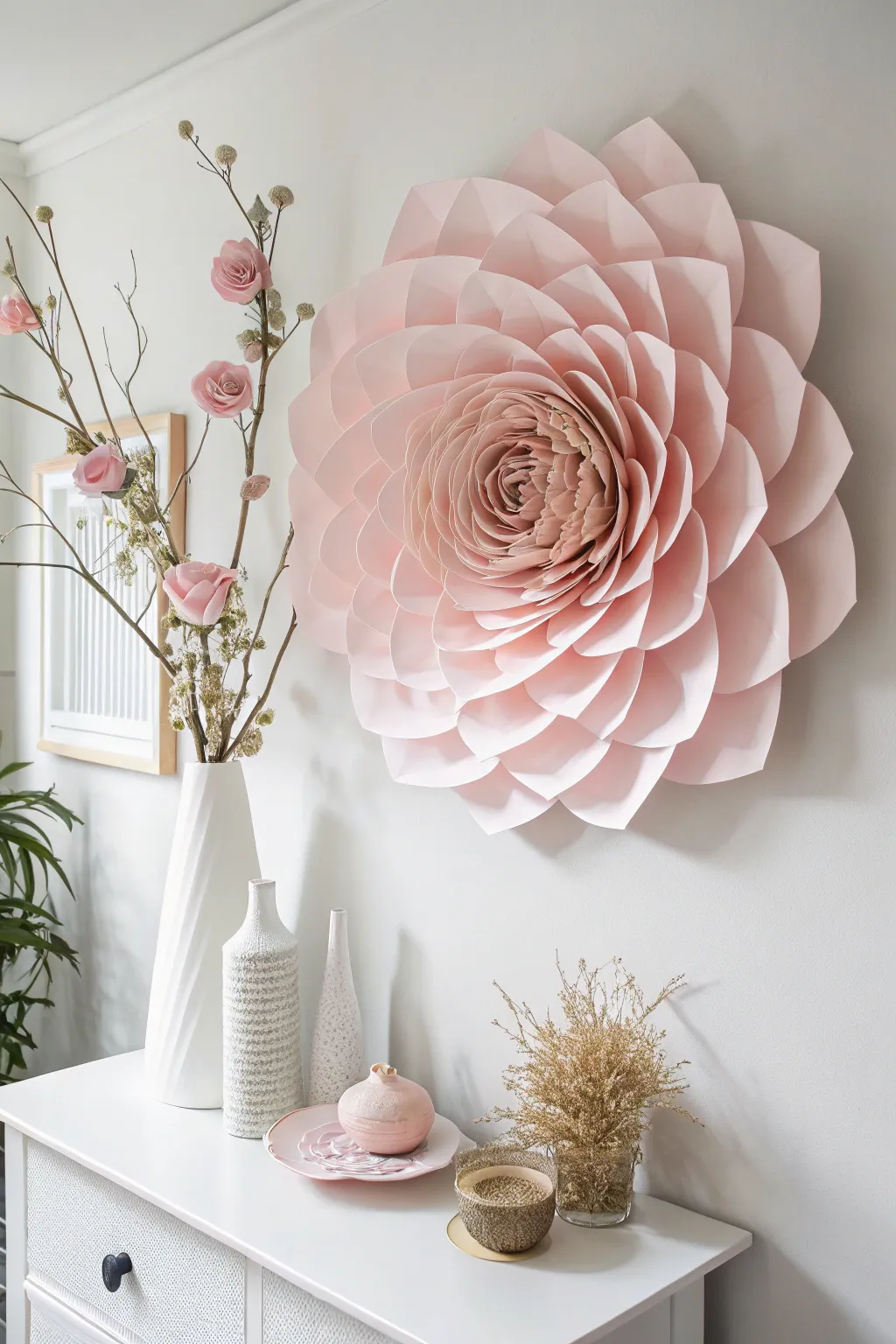 Embrace the beauty of handcrafted elegance with this stunning paper flower centerpiece.