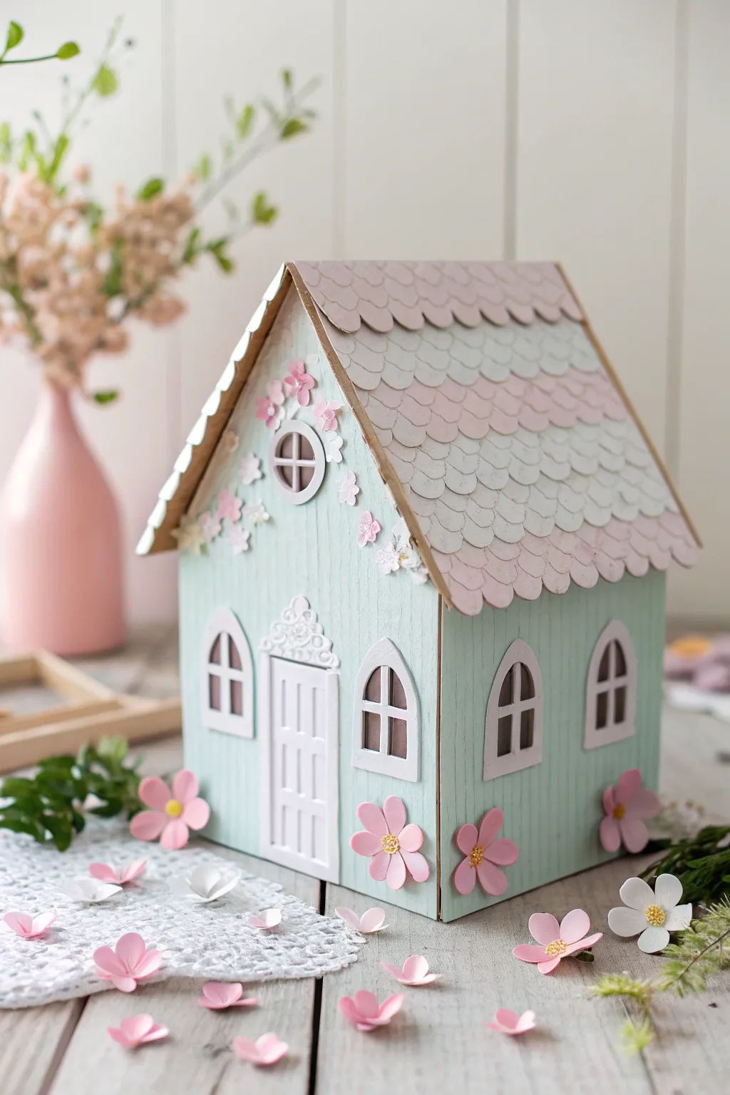 Embrace the charm of a handcrafted paper cottage, where simplicity meets springtime magic.