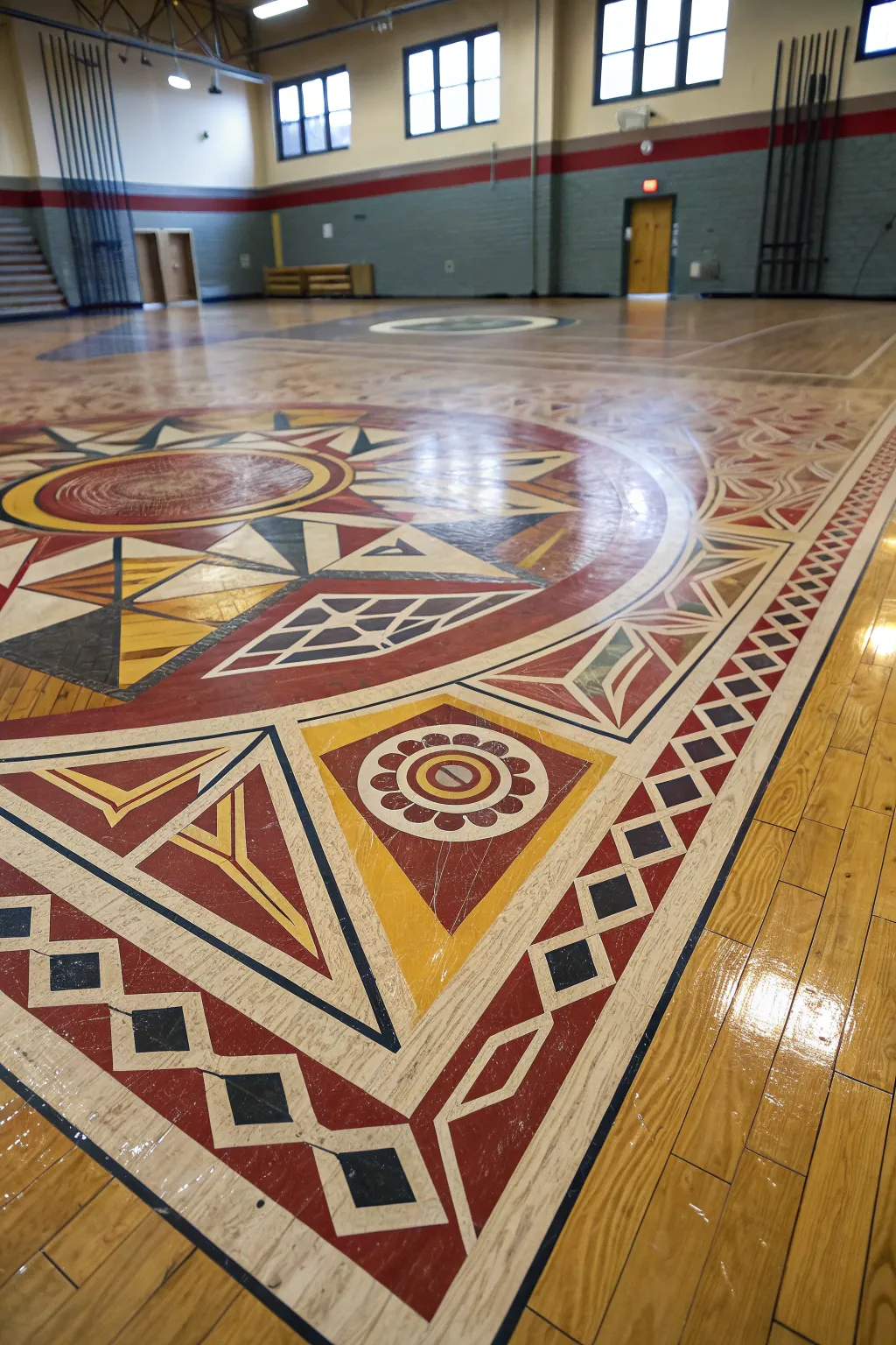 Transform your floor into a masterpiece with geometric artistry on particle board.