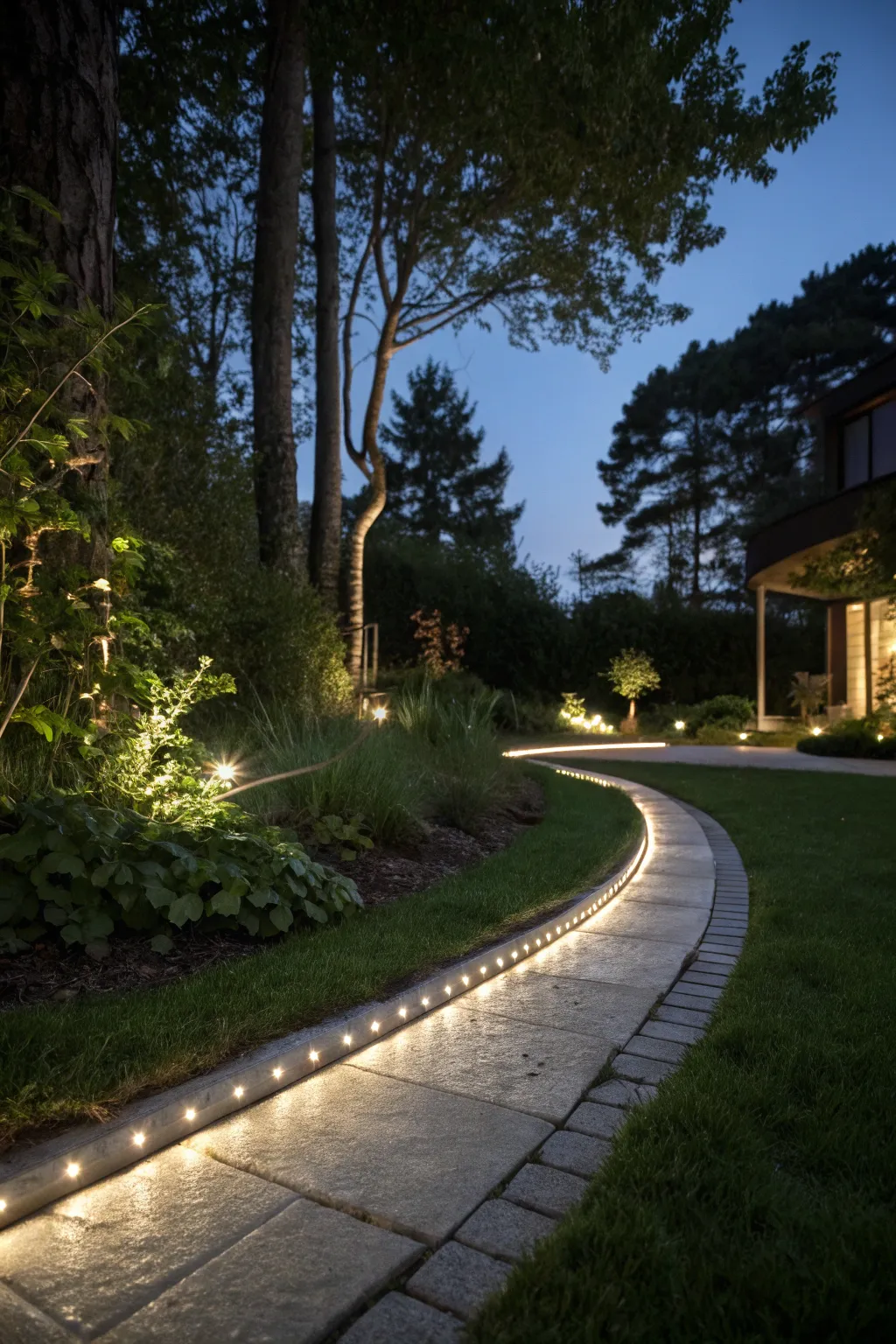 Sleek LED strips provide a modern touch to your pathways.