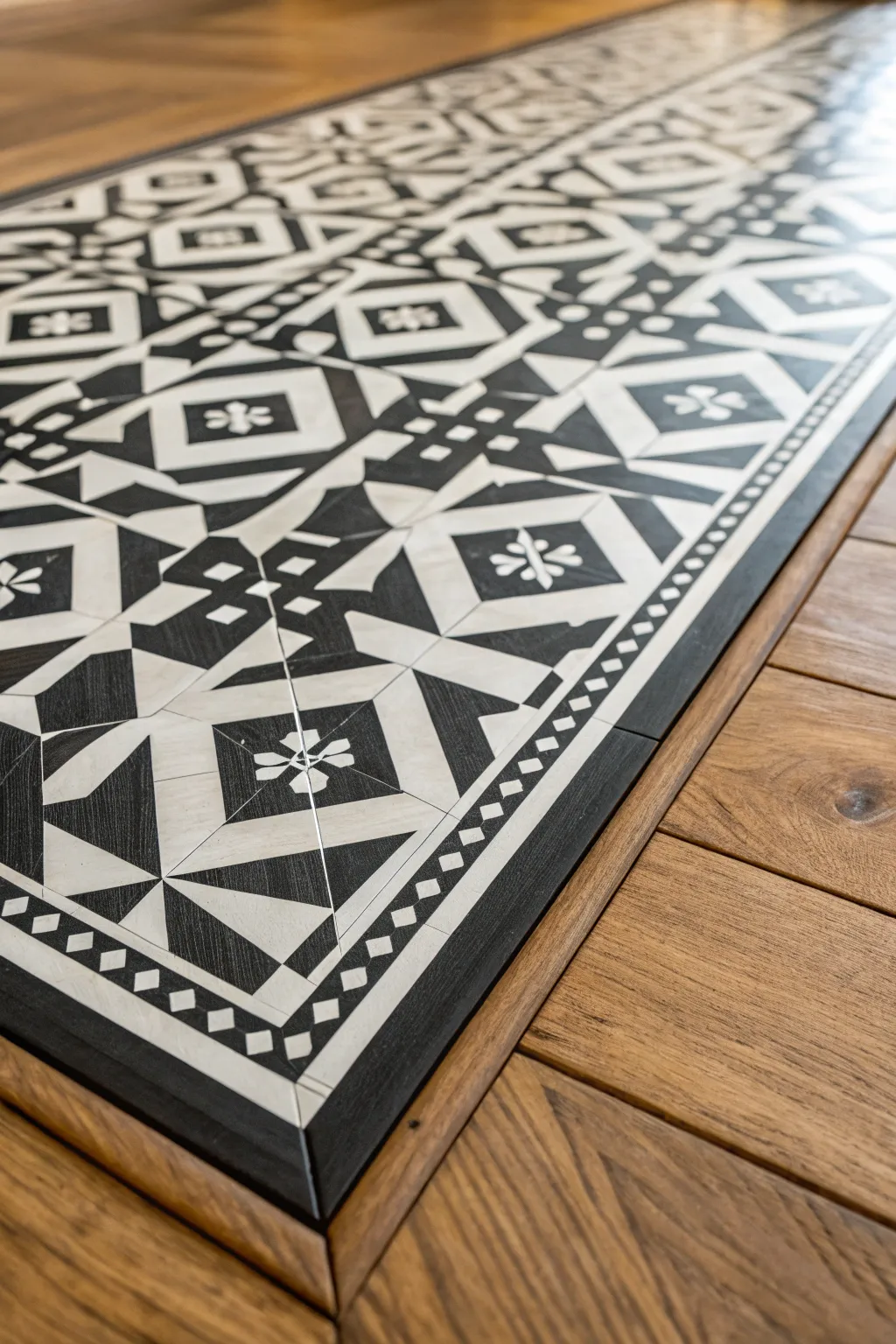 Elevate your space with the chic elegance of geometric vinyl tiles.