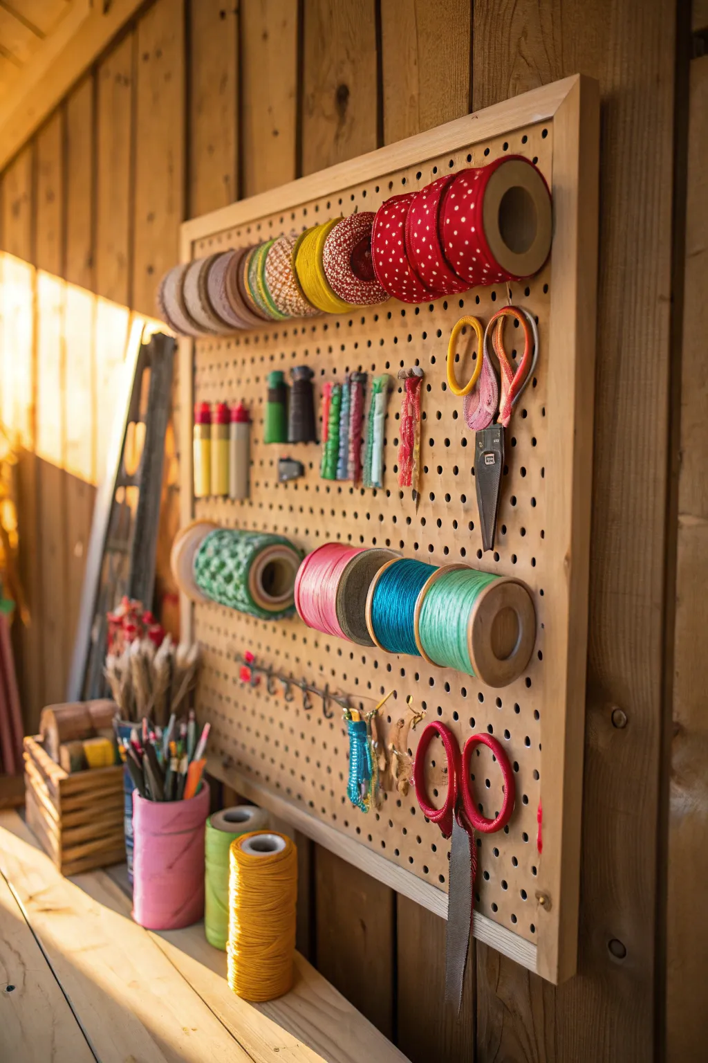 Elevate your crafting space with a pegboard masterpiece—where creativity meets organization!