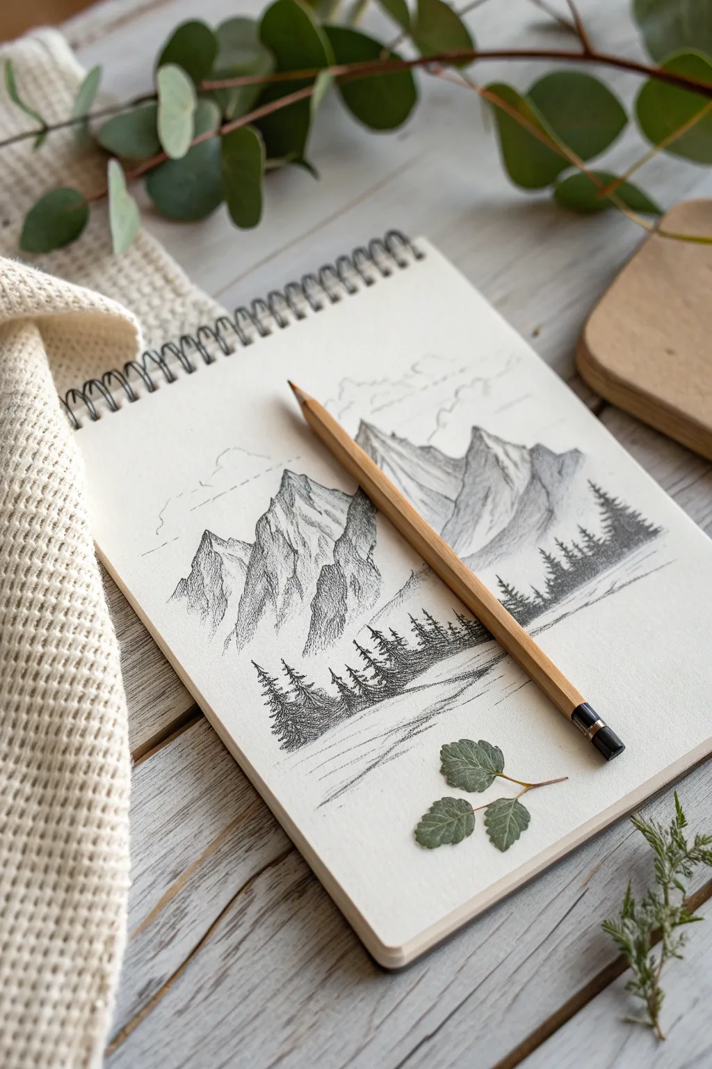 Embrace the serene beauty of pencil artistry with this minimalist mountain scene.