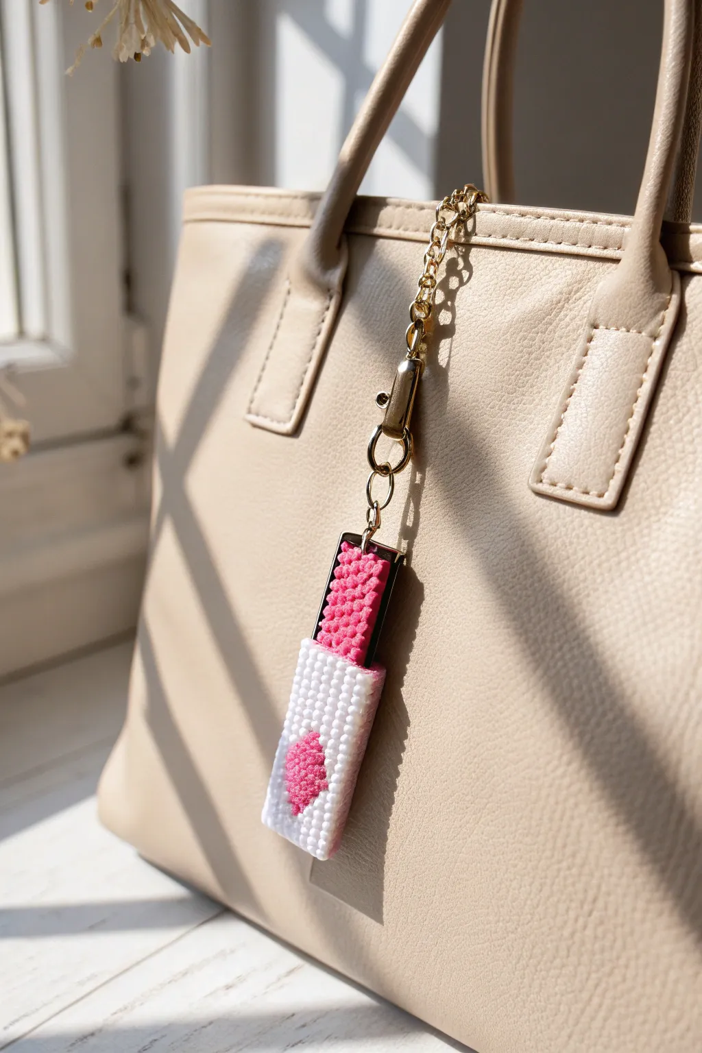 Add a touch of personality to your tote with this charming preppy lipstick keychain!