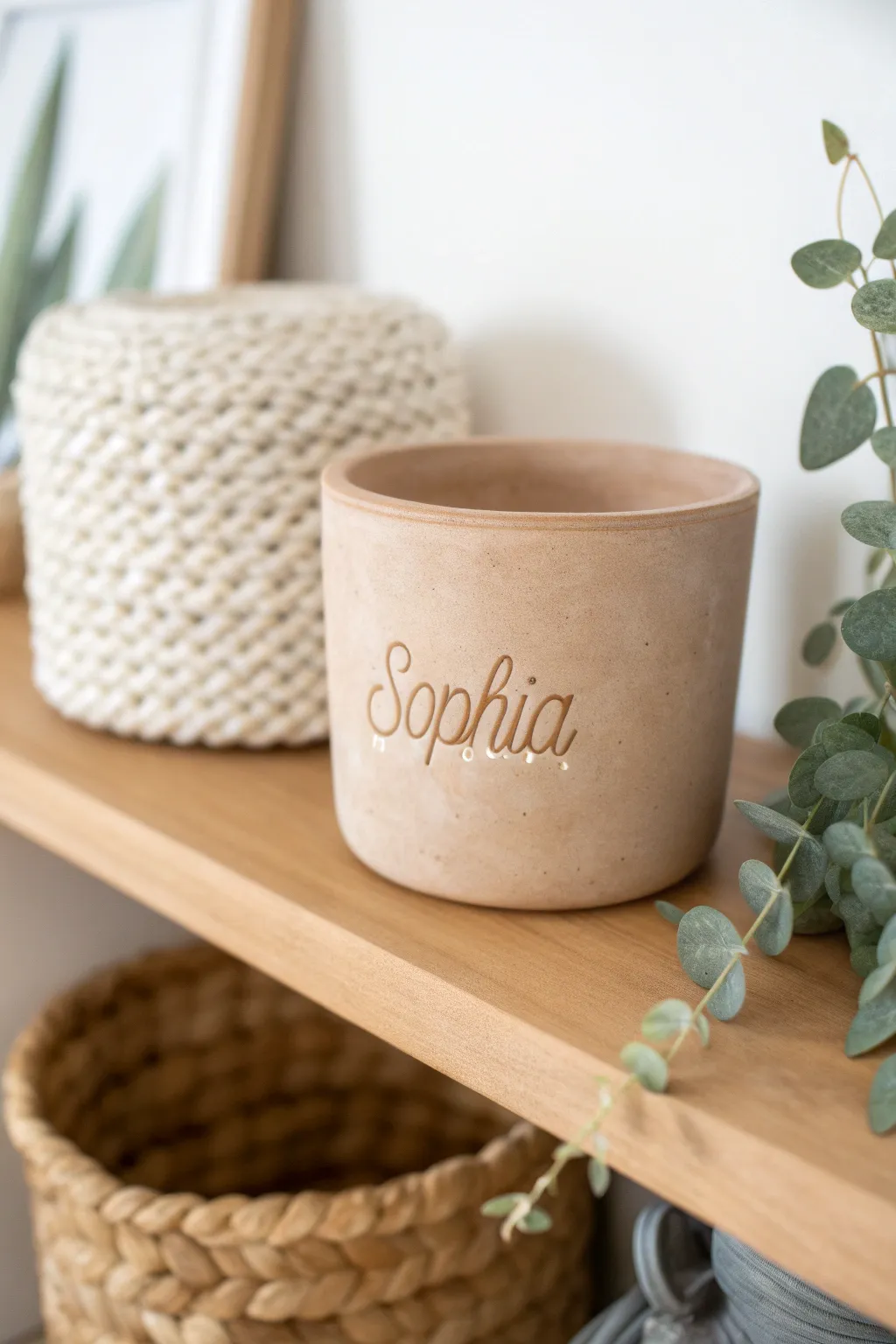 Add a personal touch to your greenery with engraved clay planters.