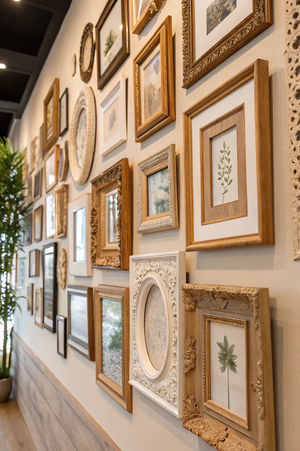 Transform your wall into a gallery of memories with a stylish collage of frames.