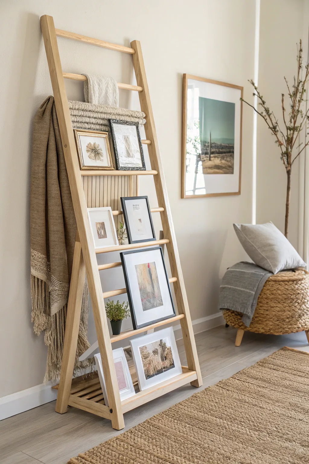 Transform your space into a mini art gallery with this elegant vertical frame storage solution.