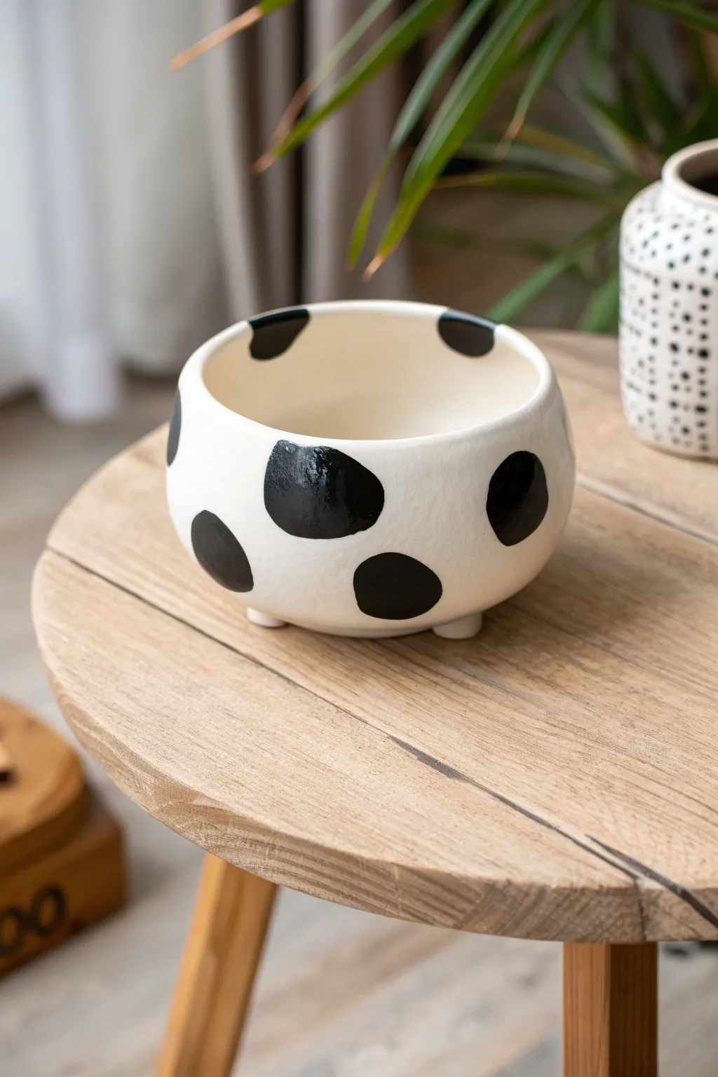 Embrace timeless elegance with this handcrafted black and white cow pot, where simplicity meets artistry.