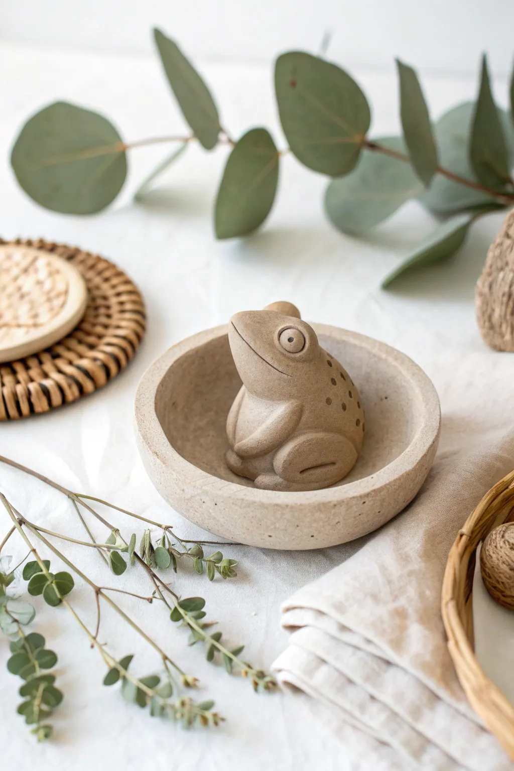 Embrace playful minimalism with this charming frog pinch pot rattle, where Scandinavian simplicity meets boho whimsy.