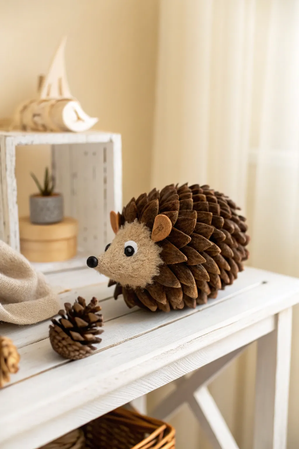Meet your new pine cone pal: a charming hedgehog crafted with love and simplicity.