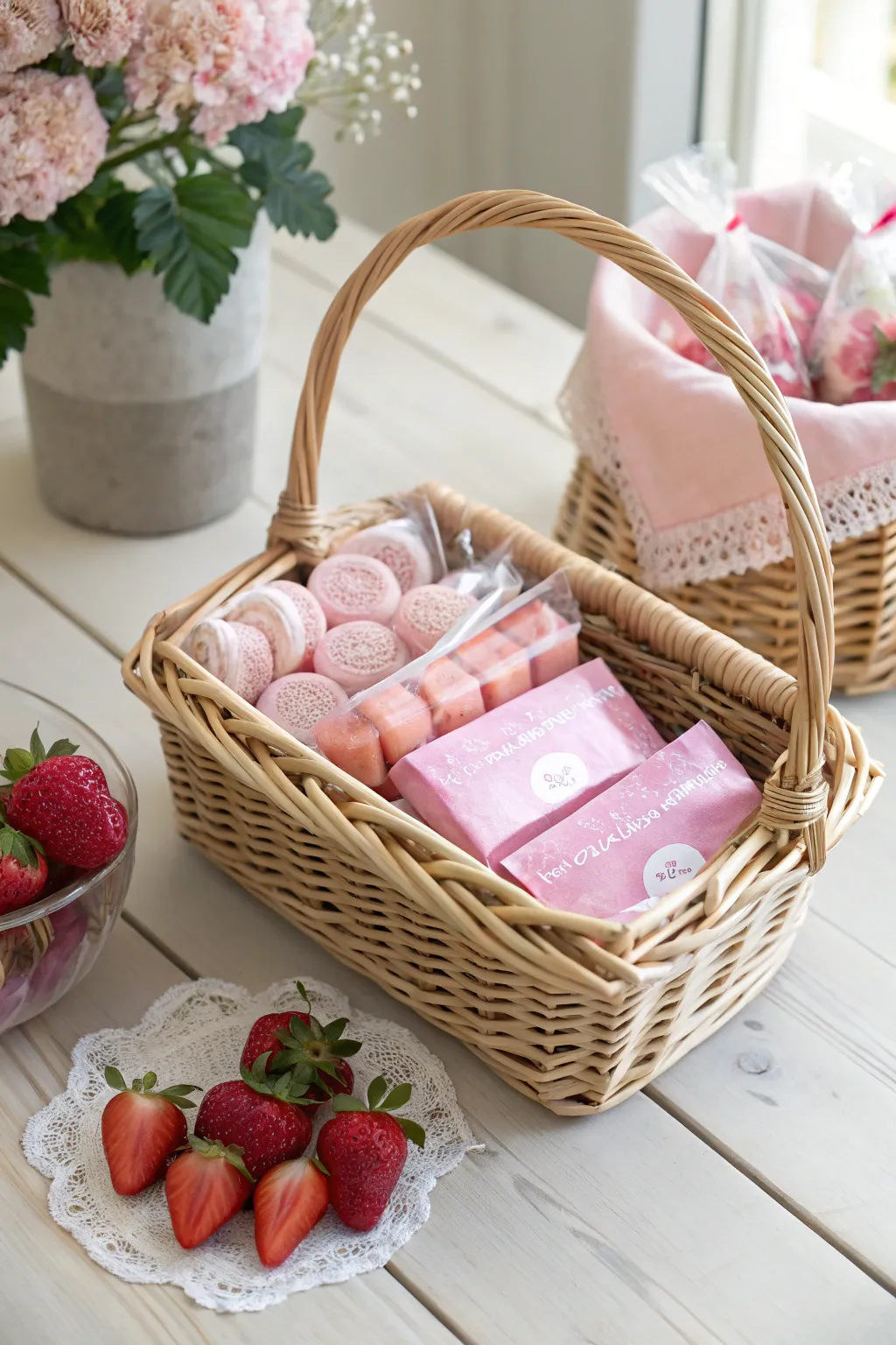 Dive into a Pink Candy Wonderland with this beautifully curated snack basket, perfect for a touch of sweet delight!