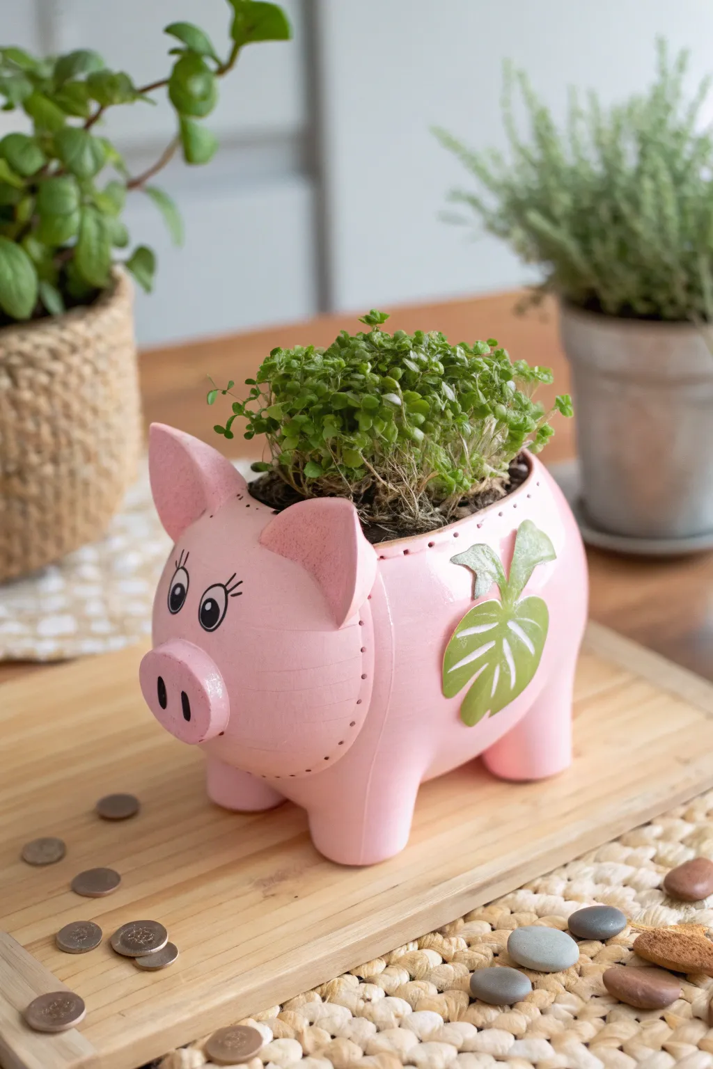 Repurpose with charm: Turn plastic bottles into adorable pig planters for a whimsical touch to your indoor garden!