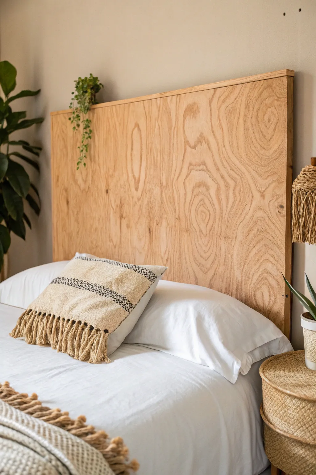 Embrace the beauty of simplicity with this stunning plywood headboard, where minimalist design meets natural elegance.