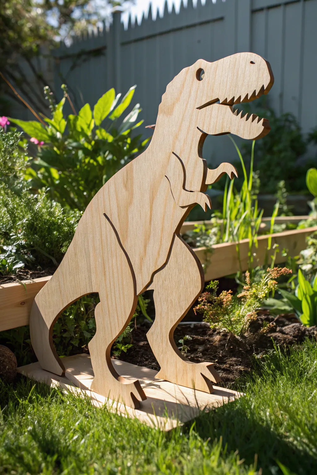 Transform your garden into a prehistoric paradise with this handcrafted T-Rex cutout.