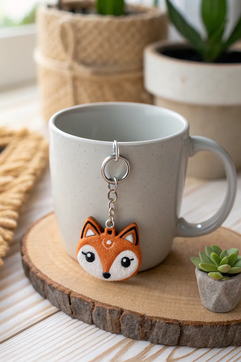 Start your day with a touch of woodland magic with this charming fox face mug charm.