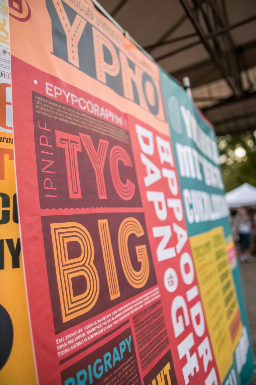Bold typography in various fonts and colors makes a statement on this poster.