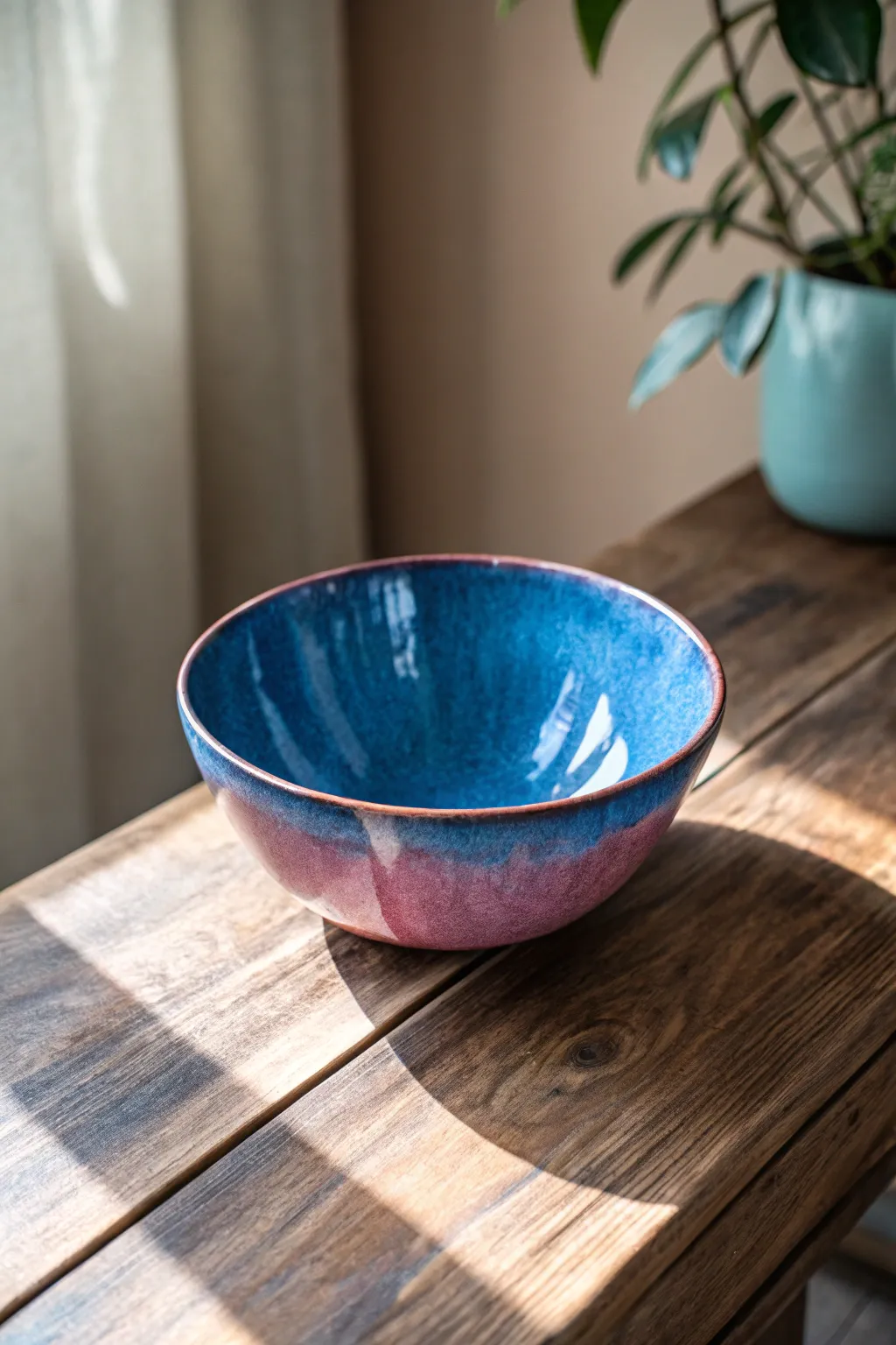 Elevate your space with a pop of color and craftsmanship: a vibrant ocean blue pottery bowl.