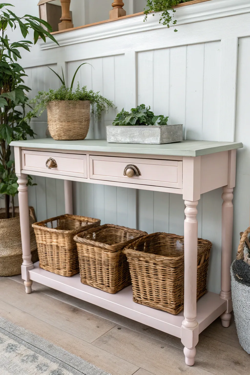 Transform vintage charm into functional elegance with this repurposed console table potting bench. 🌿✨ #MinimalistBeauty #BohoCharm
